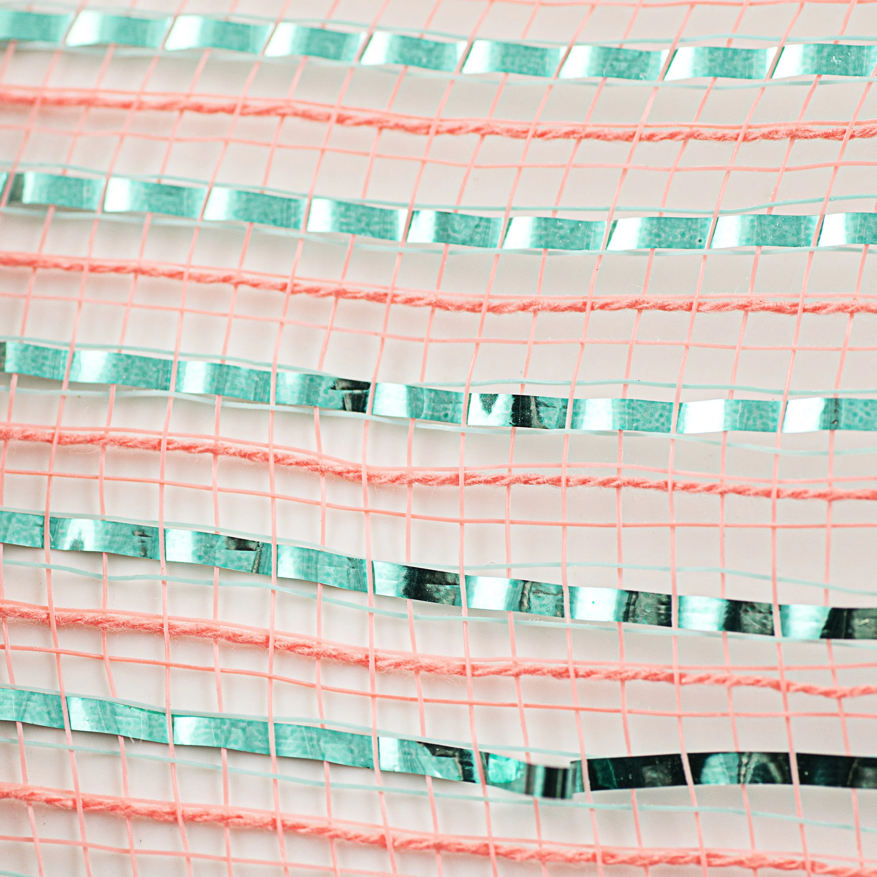 10" All Foil Thick Metallic Mesh: Coral & Aqua