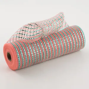 10" All Foil Thick Metallic Mesh: Coral & Aqua