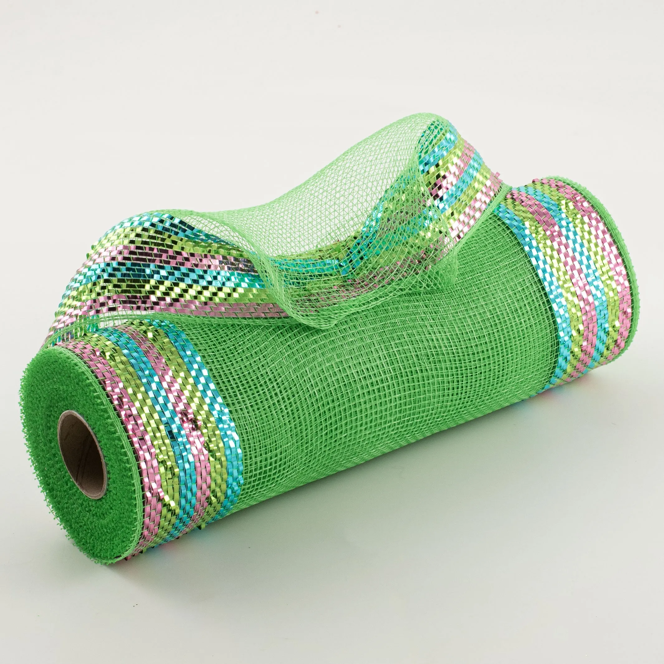 10" Border Stripe Metallic Mesh: Lime, Turquoise, Pink