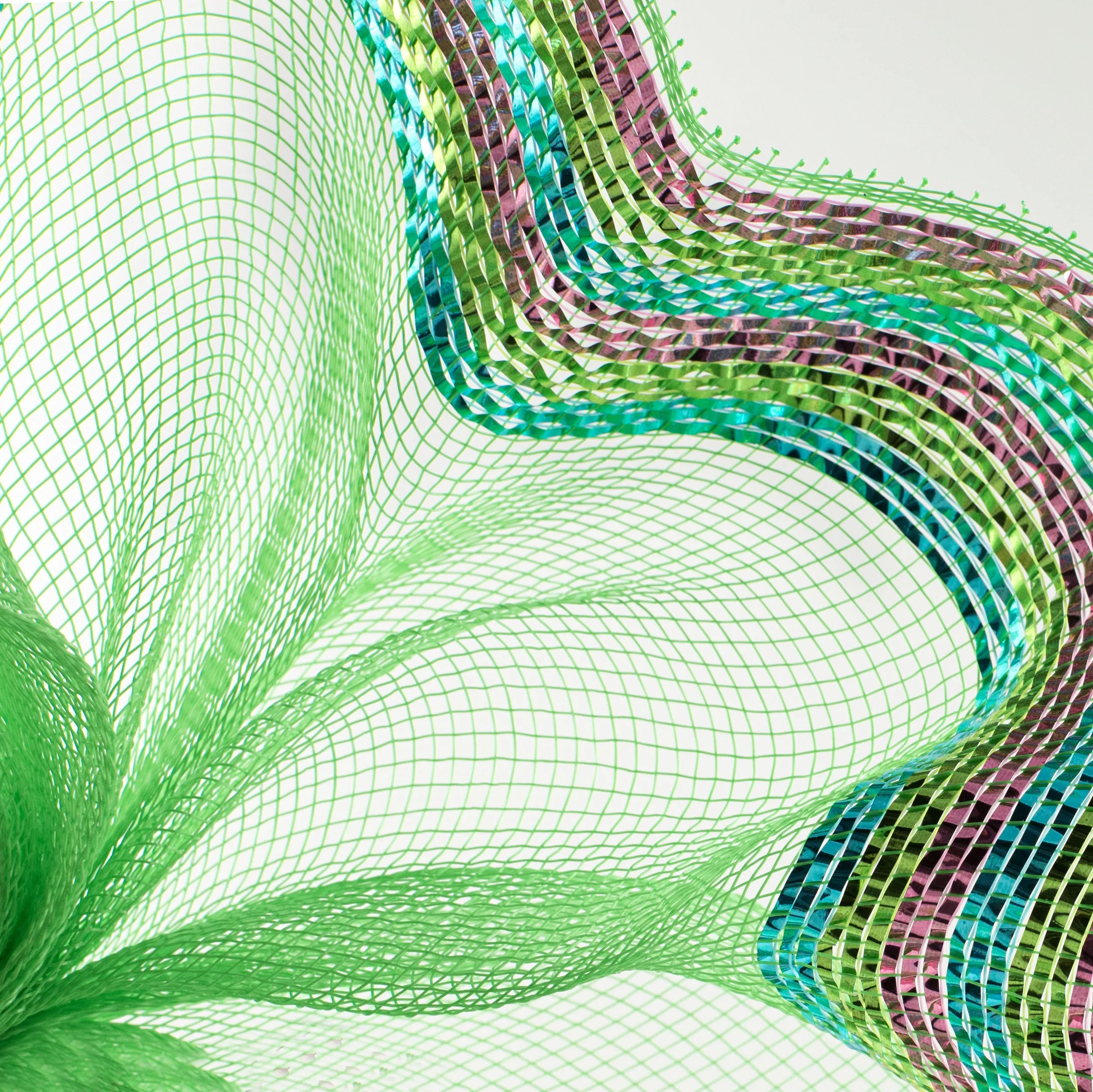 10" Border Stripe Metallic Mesh: Lime, Turquoise, Pink