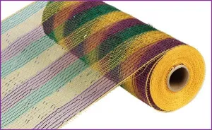 10" Deco Poly Mesh: Metallic Mardi Gras Stripe