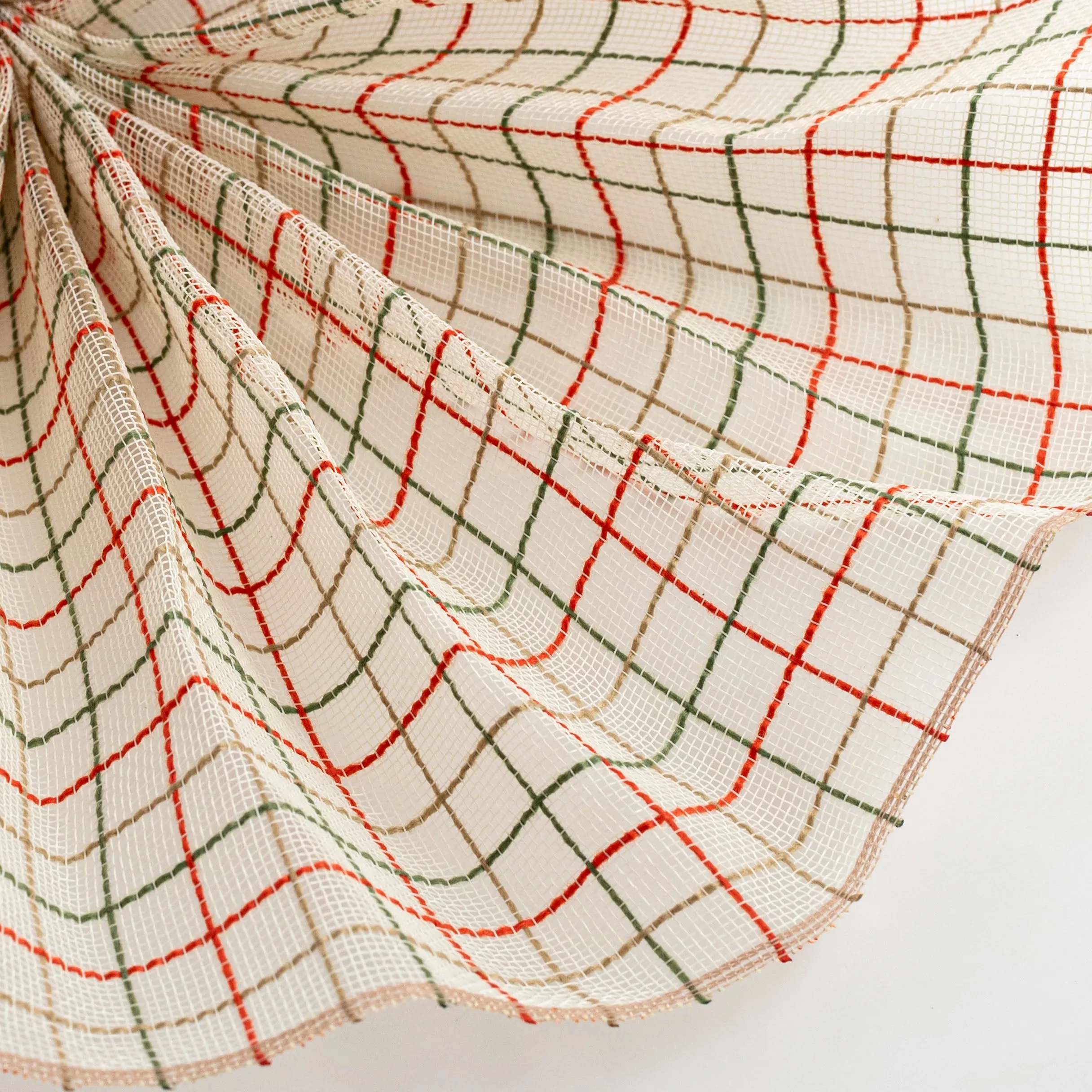10" Fabric Fine Weave Check Mesh: Cream with Natural, Orange & Moss