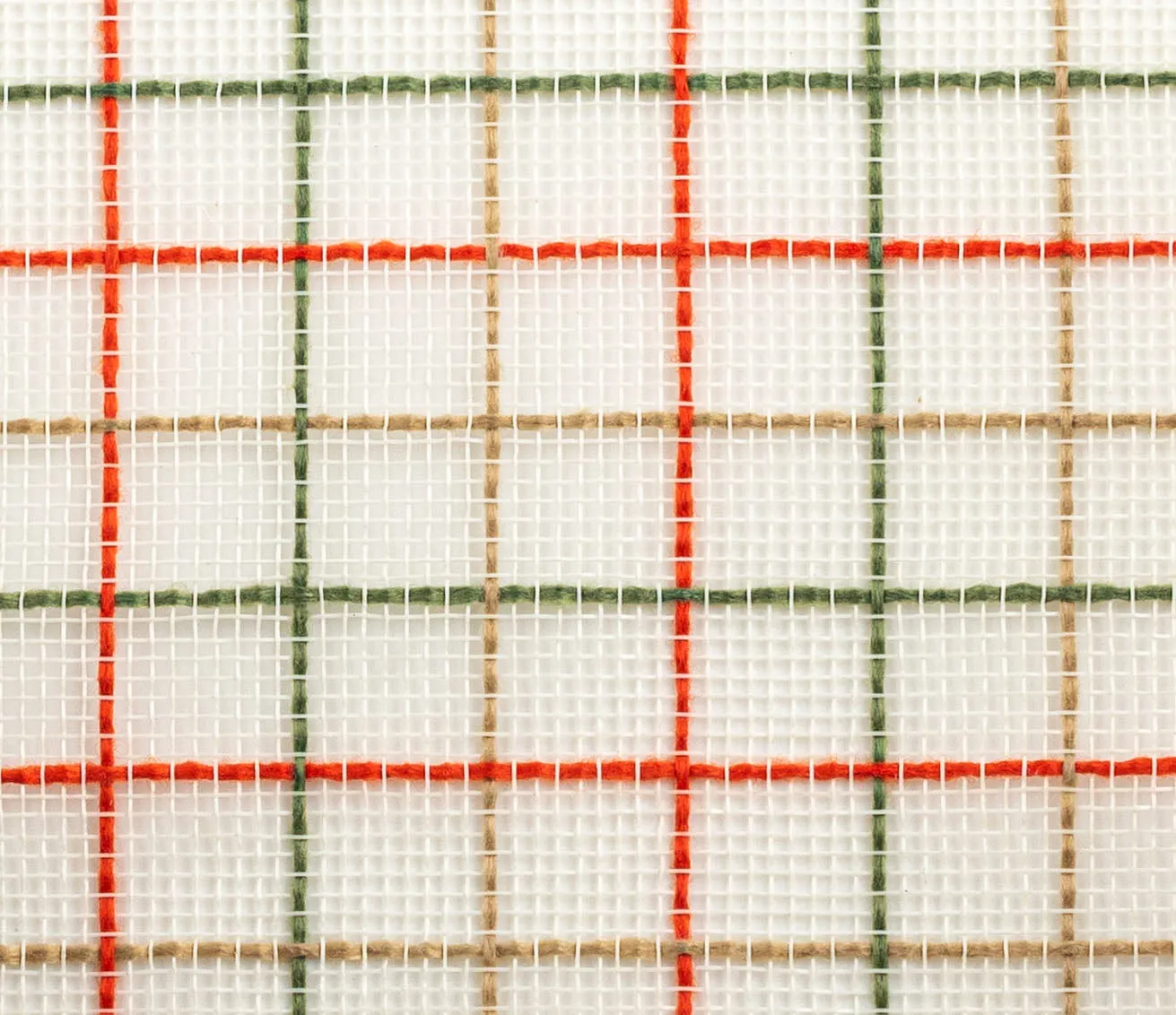 10" Fabric Fine Weave Check Mesh: Cream with Natural, Orange & Moss