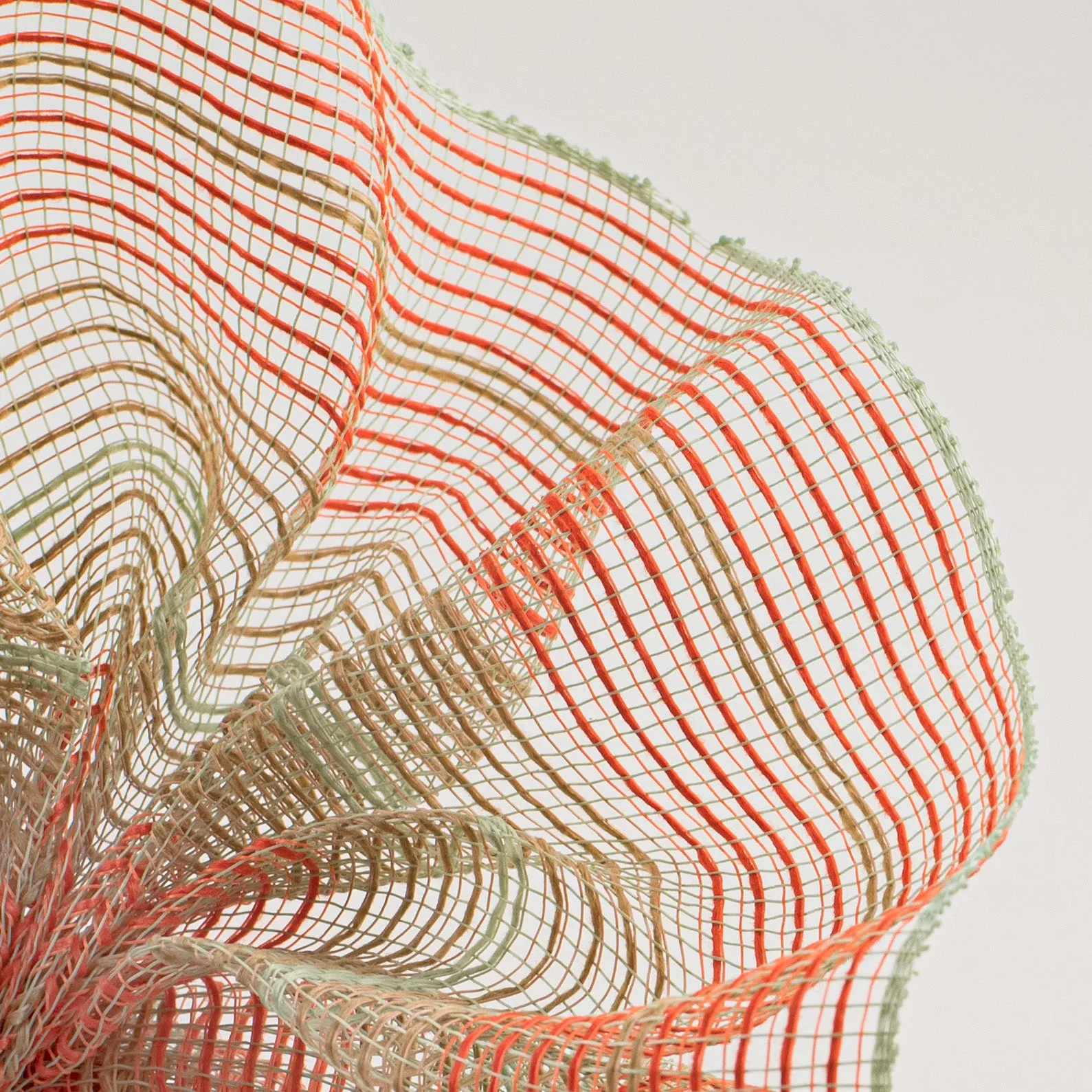 10" Faux Jute & Thick Stripe Mesh: Orange, Natural, Sage Green