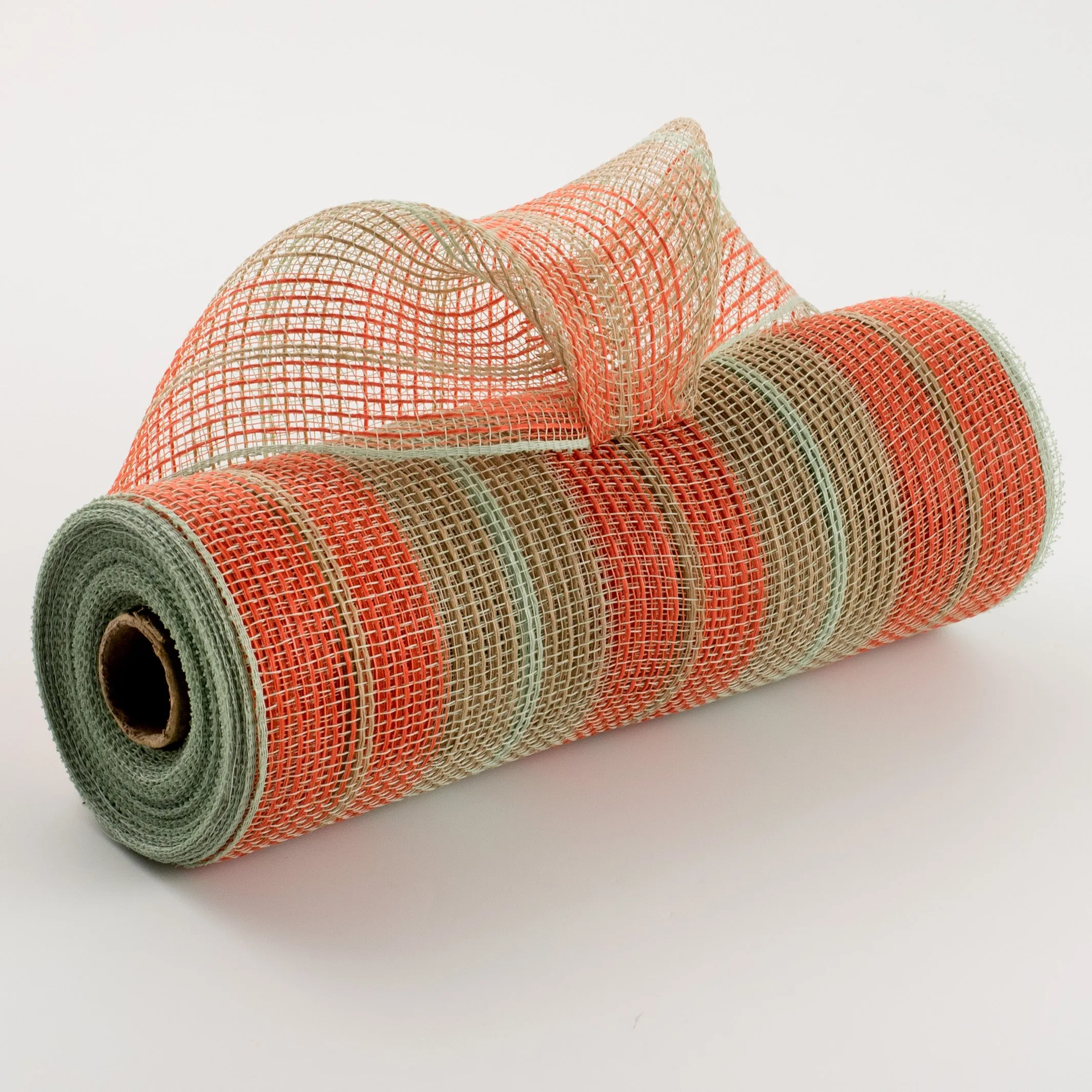 10" Faux Jute & Thick Stripe Mesh: Orange, Natural, Sage Green