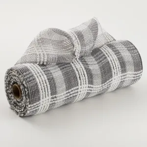 10" Fuzz Plaid Mesh: Grey & White