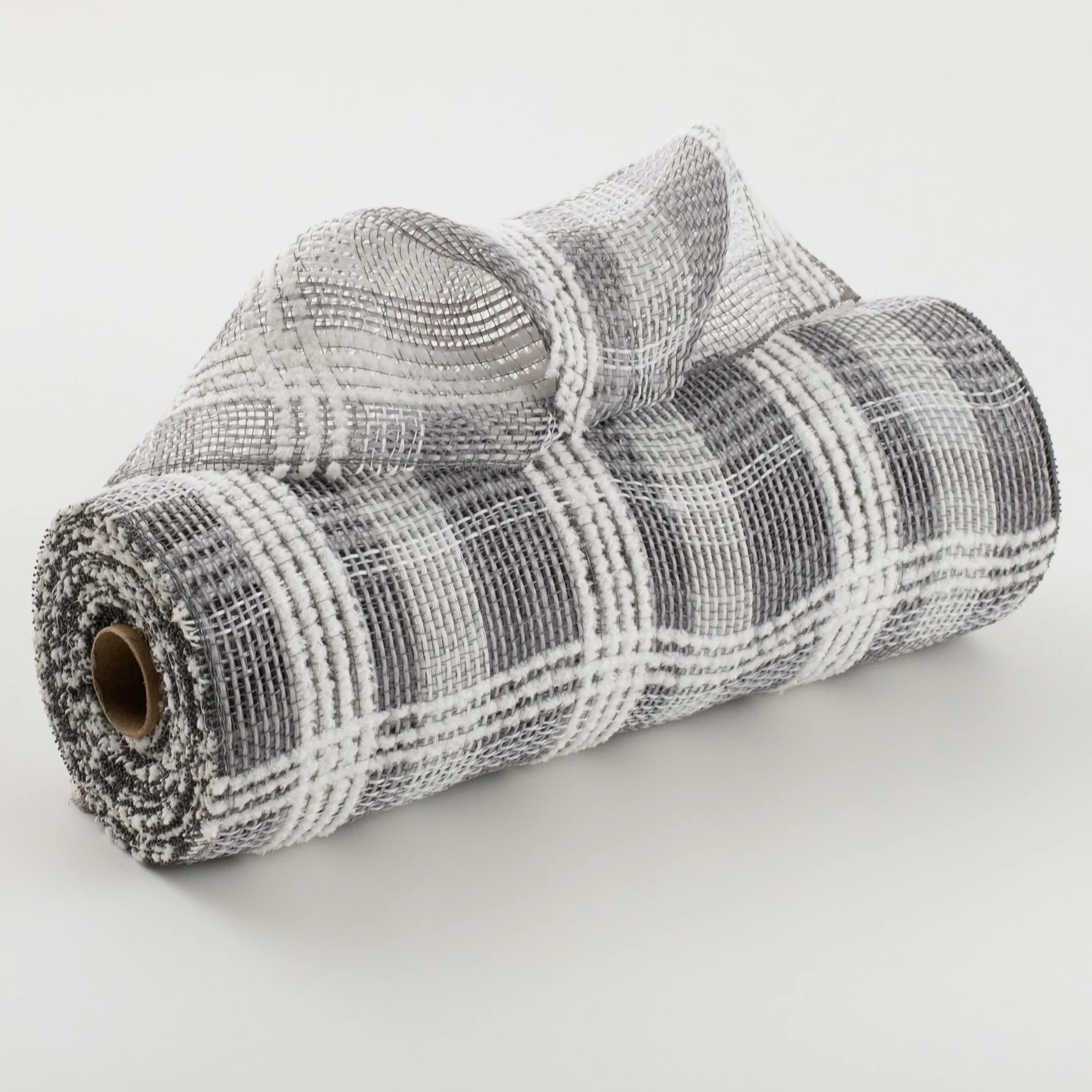 10" Fuzz Plaid Mesh: Grey & White