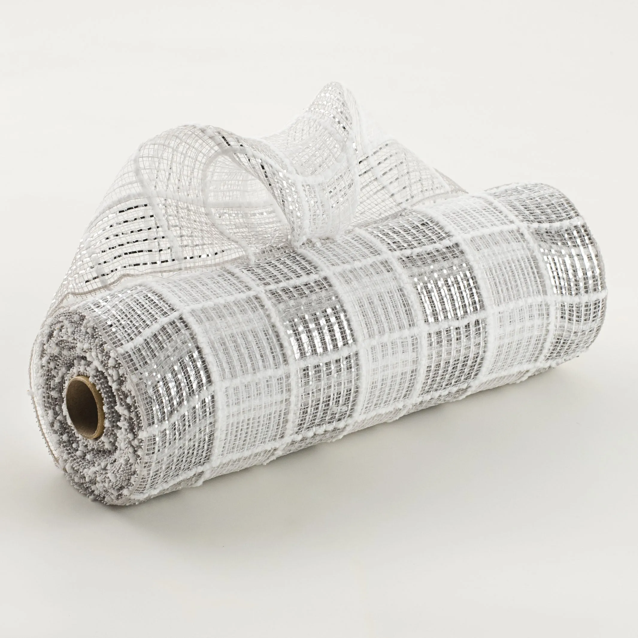 10" Fuzz Snow Check Mesh: Silver, White