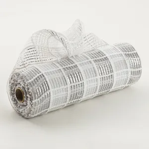 10" Fuzz Snow Check Mesh: Silver, White