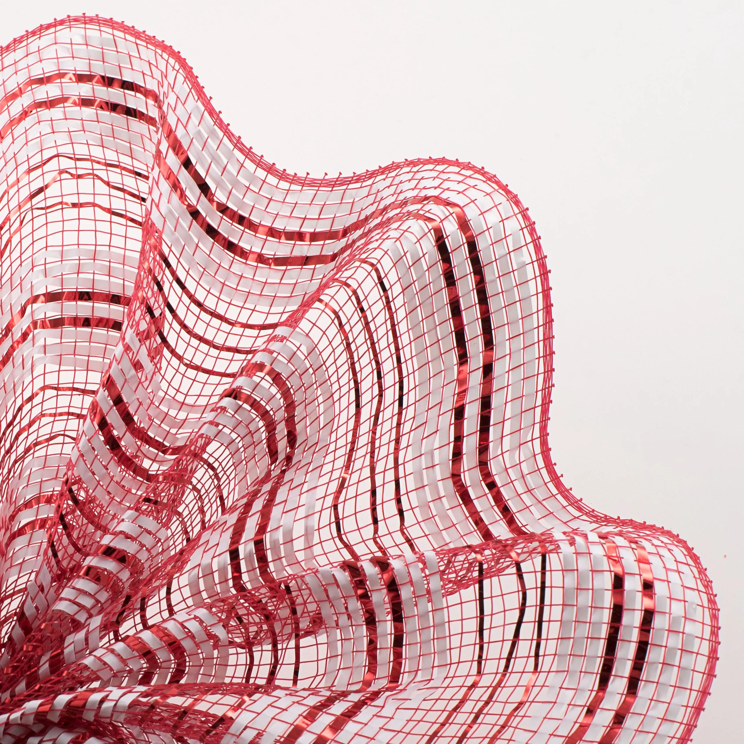 10" Metallic Double Stripe Mesh: Red & White