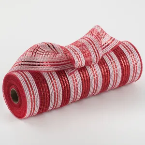 10" Metallic Double Stripe Mesh: Red & White