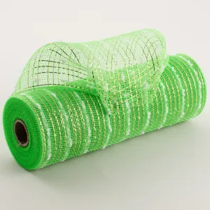 10" Metallic Snowball Deco Mesh: Lime Green & White (10 Yards)