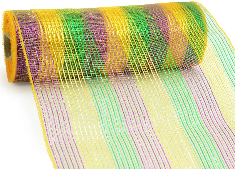 10" Poly Deco Mesh: Deluxe Thin Stripe Mardi Gras