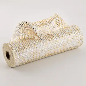 10" Poly Deco Mesh: Deluxe Wide Stripe Gold/Silver/White