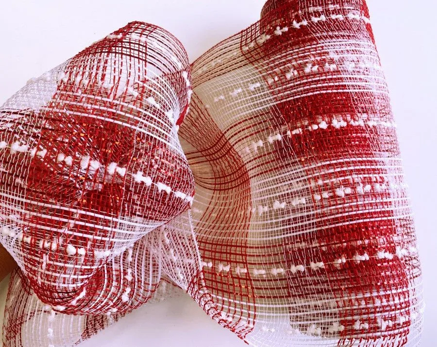 10" Snowball Deco Mesh: Red/White Check - 10yds