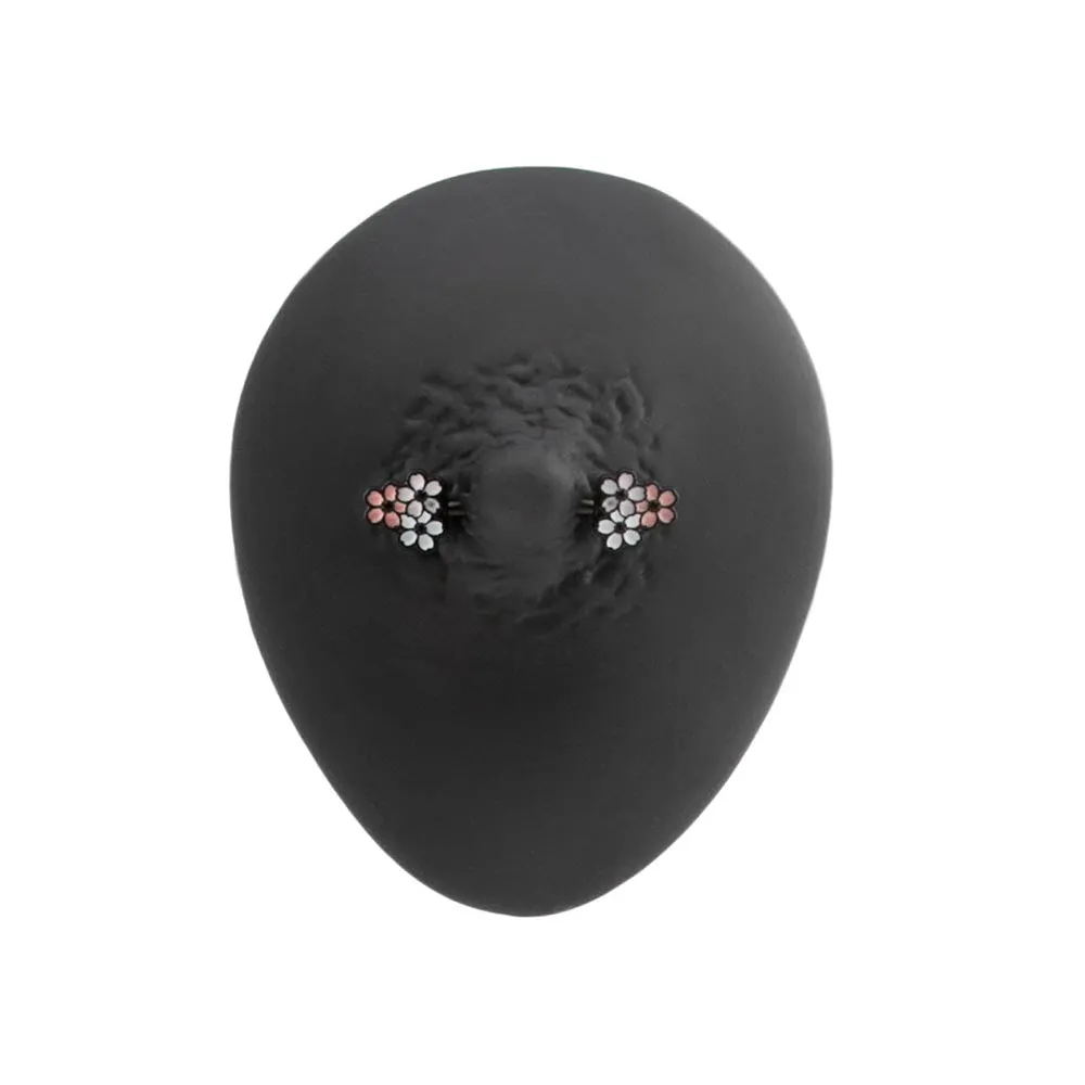 14g 13.3mm Cherry Blossoms PVD Black Nipple Barbell — Price Per 1
