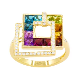 14K Yellow Contemporary Multi-Colored Gemstone and Natural Diamond Ring Size 7