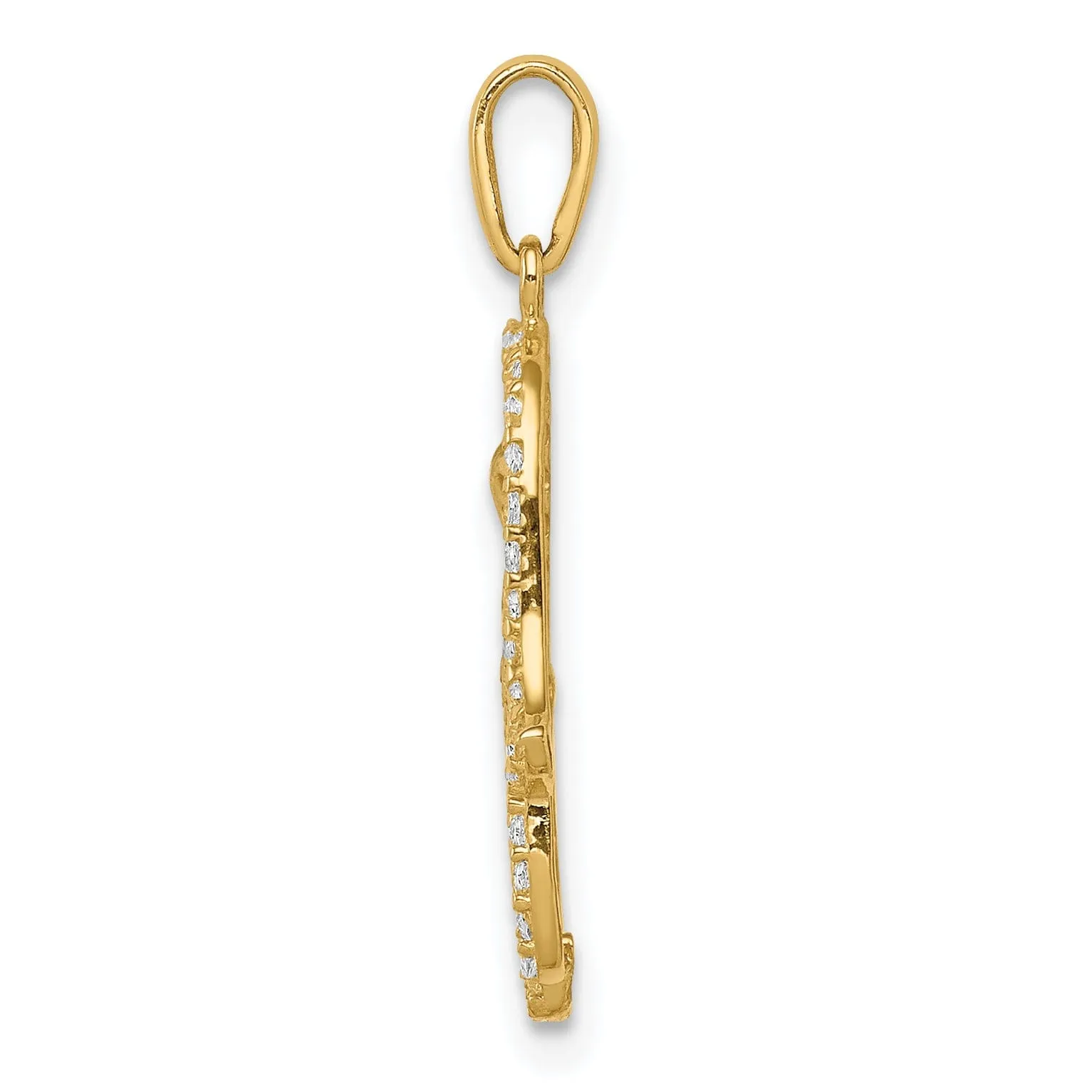14K Yellow Gold Multi-Colored C.Z Stones Hamsa with Evil Eye Pendant
