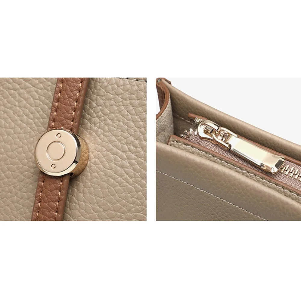 (18x13x6cm) Universal Cell Phone Leather Shoulder Bag Wallet Fashion Crossbody Bag - Brown