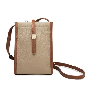 (18x13x6cm) Universal Cell Phone Leather Shoulder Bag Wallet Fashion Crossbody Bag - Brown