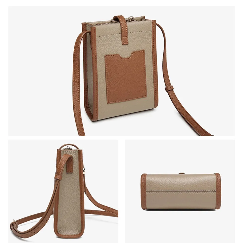 (18x13x6cm) Universal Cell Phone Leather Shoulder Bag Wallet Fashion Crossbody Bag - Brown
