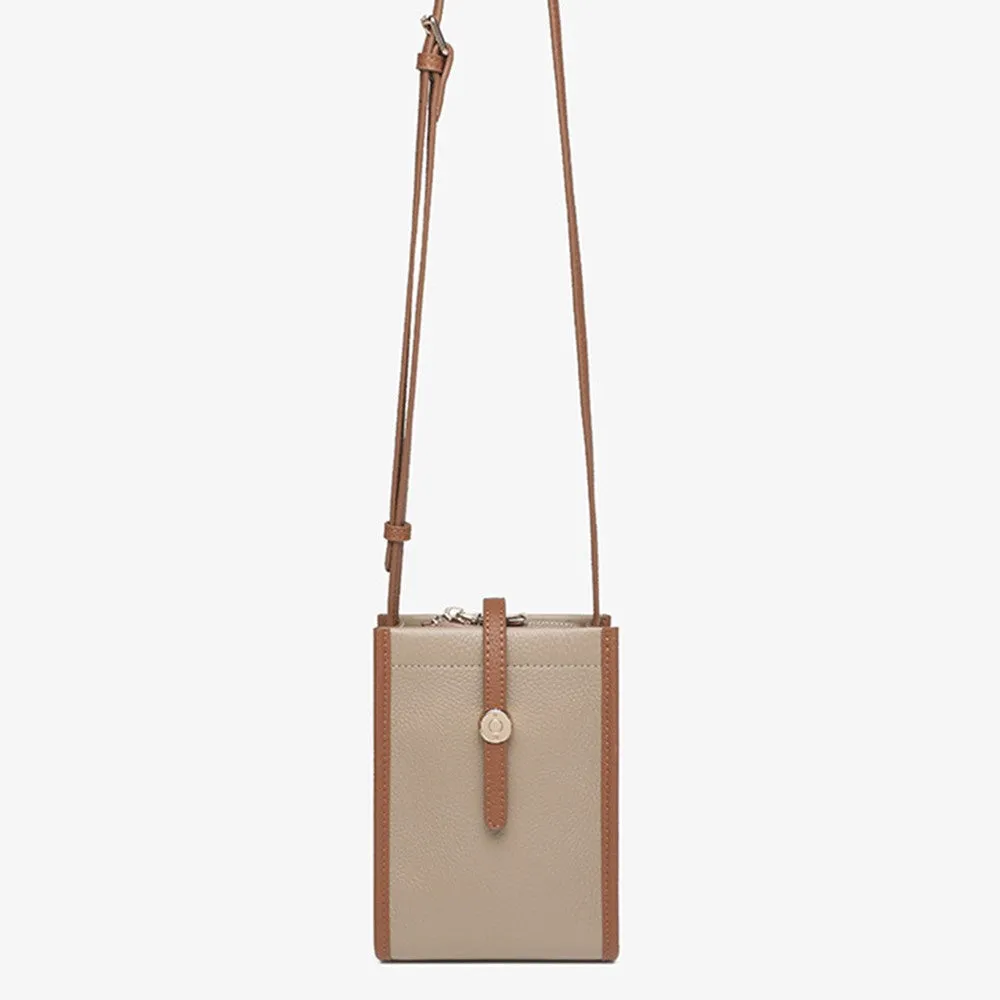 (18x13x6cm) Universal Cell Phone Leather Shoulder Bag Wallet Fashion Crossbody Bag - Brown