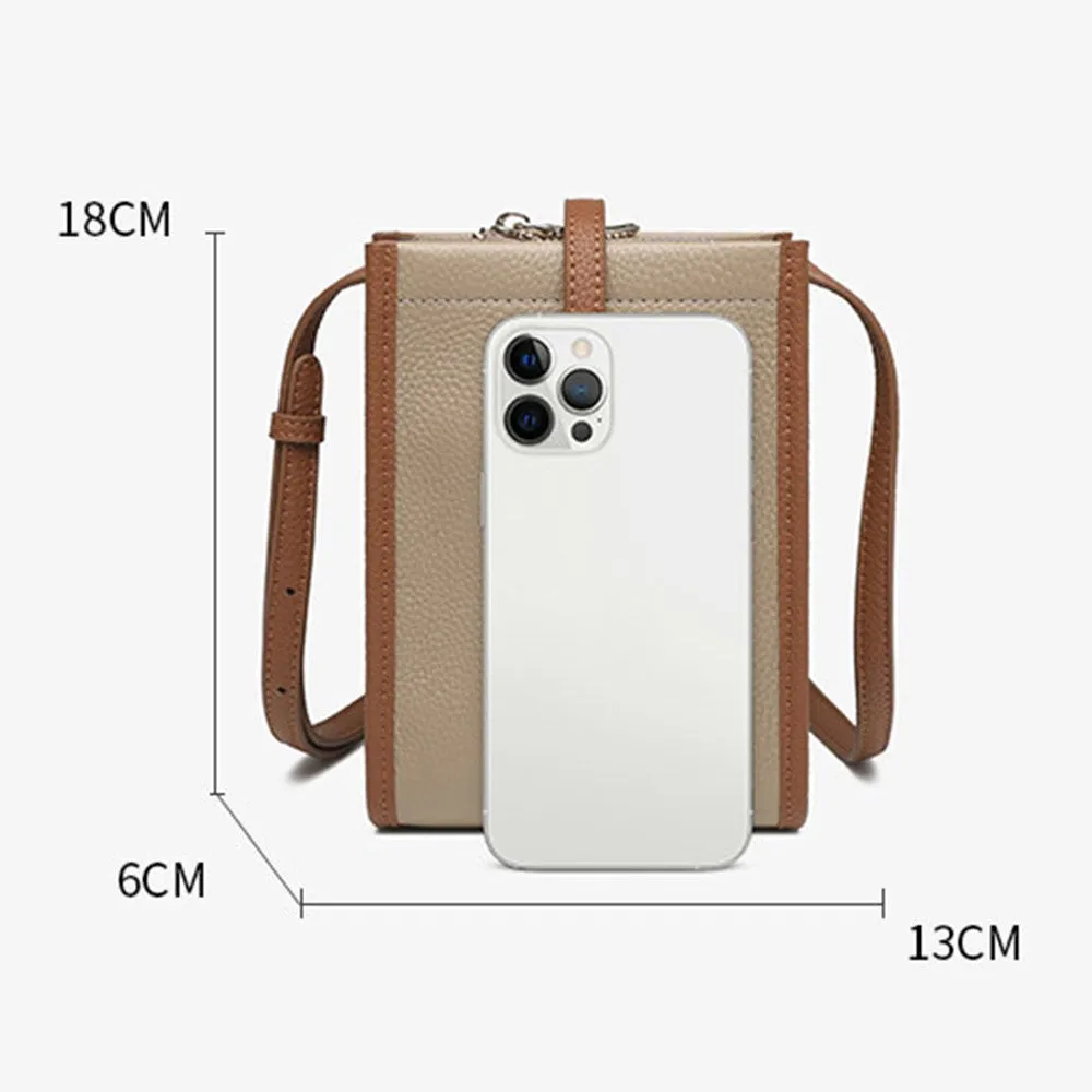 (18x13x6cm) Universal Cell Phone Leather Shoulder Bag Wallet Fashion Crossbody Bag - Brown