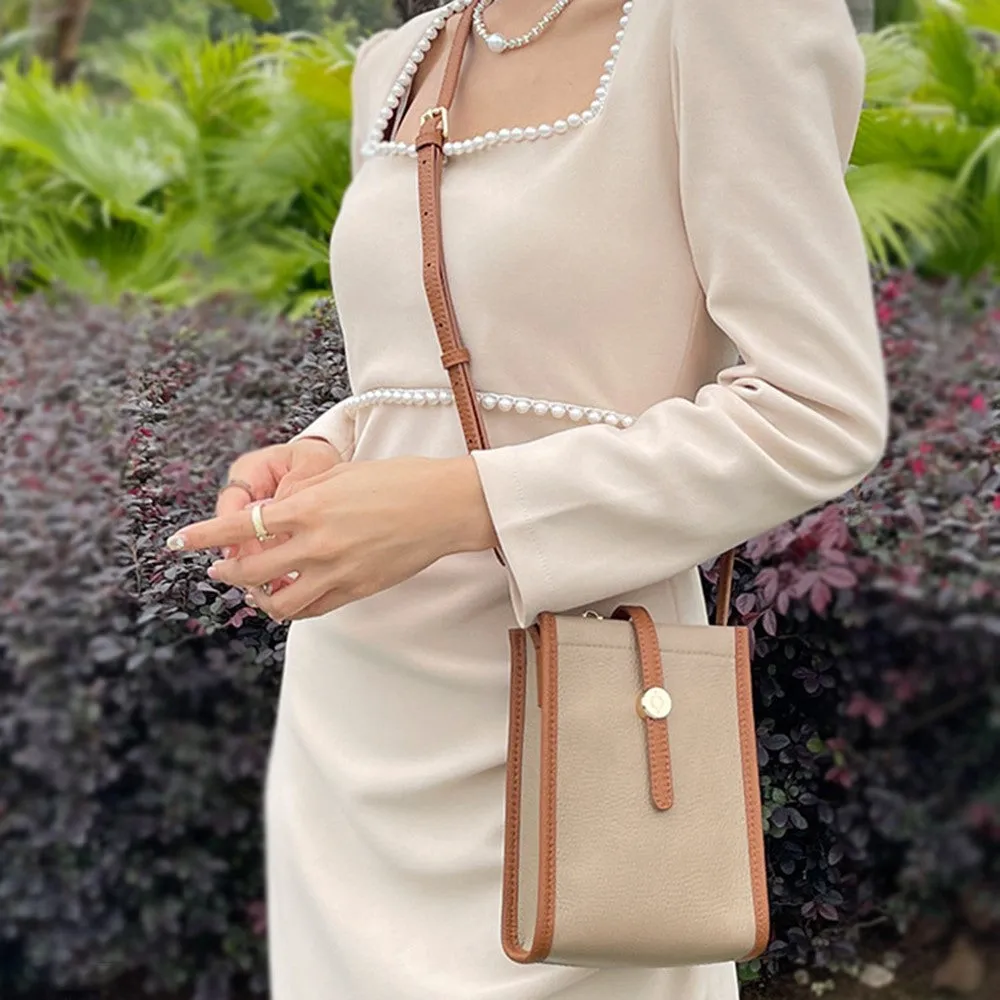 (18x13x6cm) Universal Cell Phone Leather Shoulder Bag Wallet Fashion Crossbody Bag - Brown