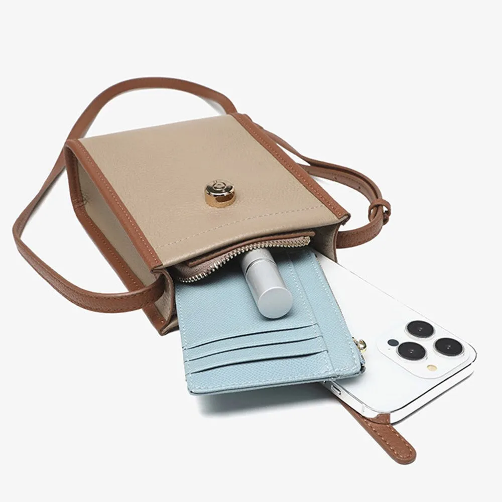 (18x13x6cm) Universal Cell Phone Leather Shoulder Bag Wallet Fashion Crossbody Bag - Brown
