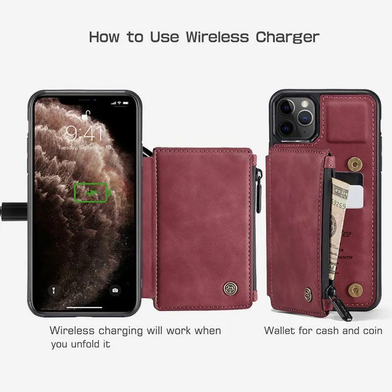 2 IN 1 Anti-theft RFID Phone Bag Wallet Smartphone Case Compatible with iPhone