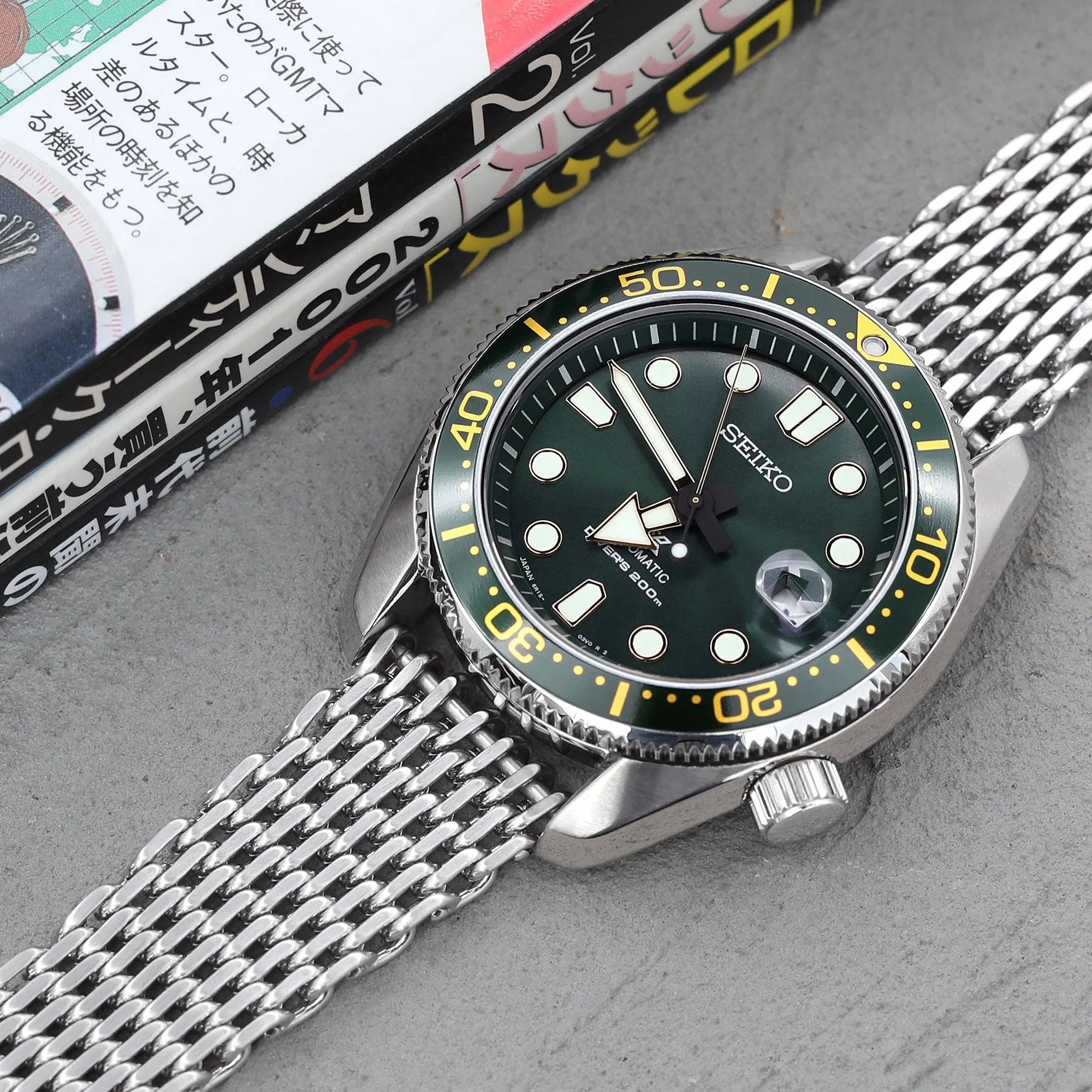20mm Tapered "SHARK" Mesh Band, V-Clasp, Brushed