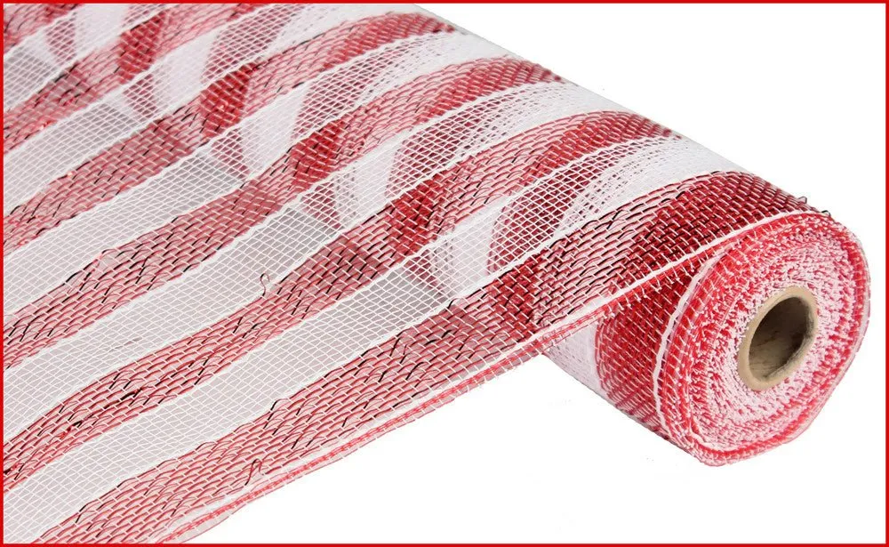 21" Deco Poly Mesh: Red/White Stripe