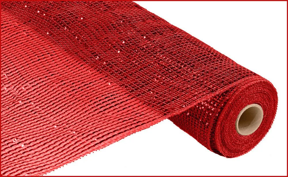 21" Deco Poly Mesh: Wide Metallic Foil Red