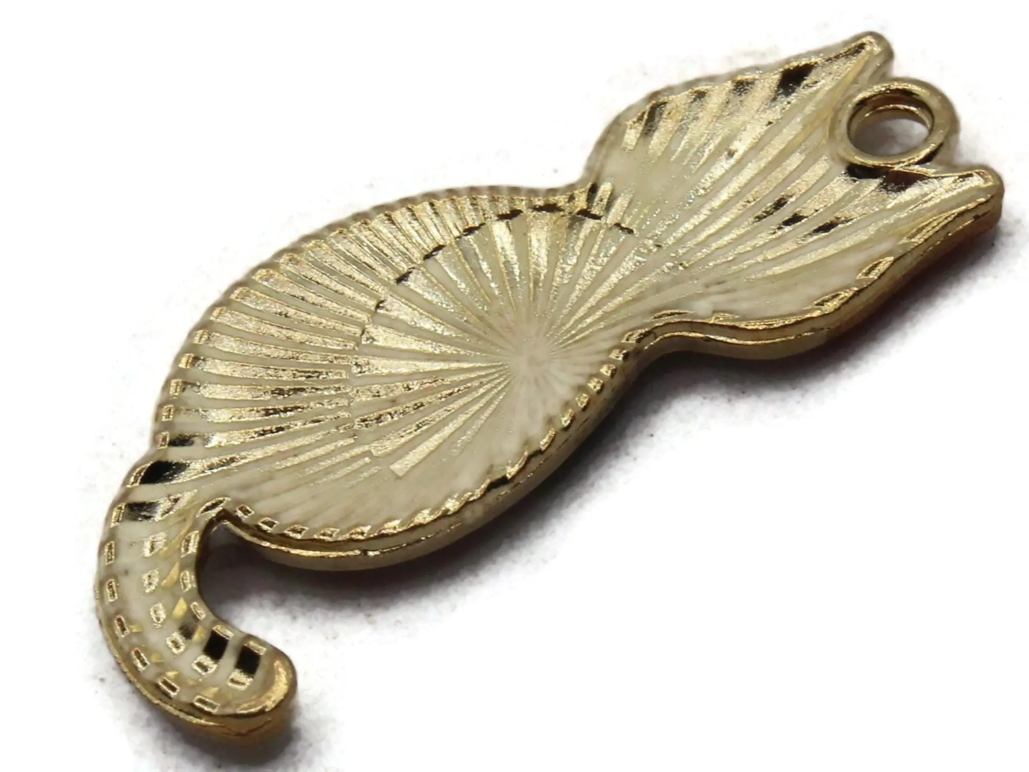 30mm White with Orange and Black Spots Cat Gold Metal and Enamel Pendant