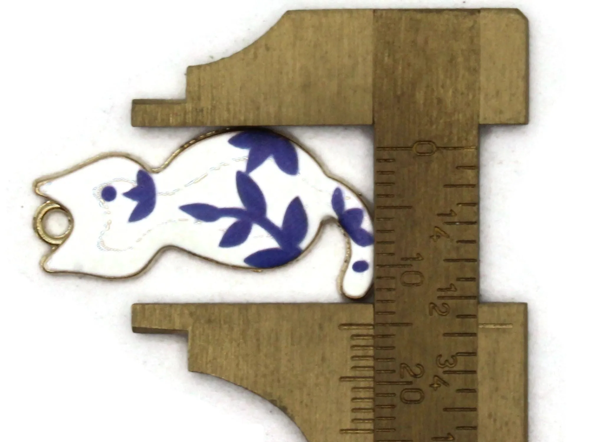 30mm White with Orange and Black Spots Cat Gold Metal and Enamel Pendant