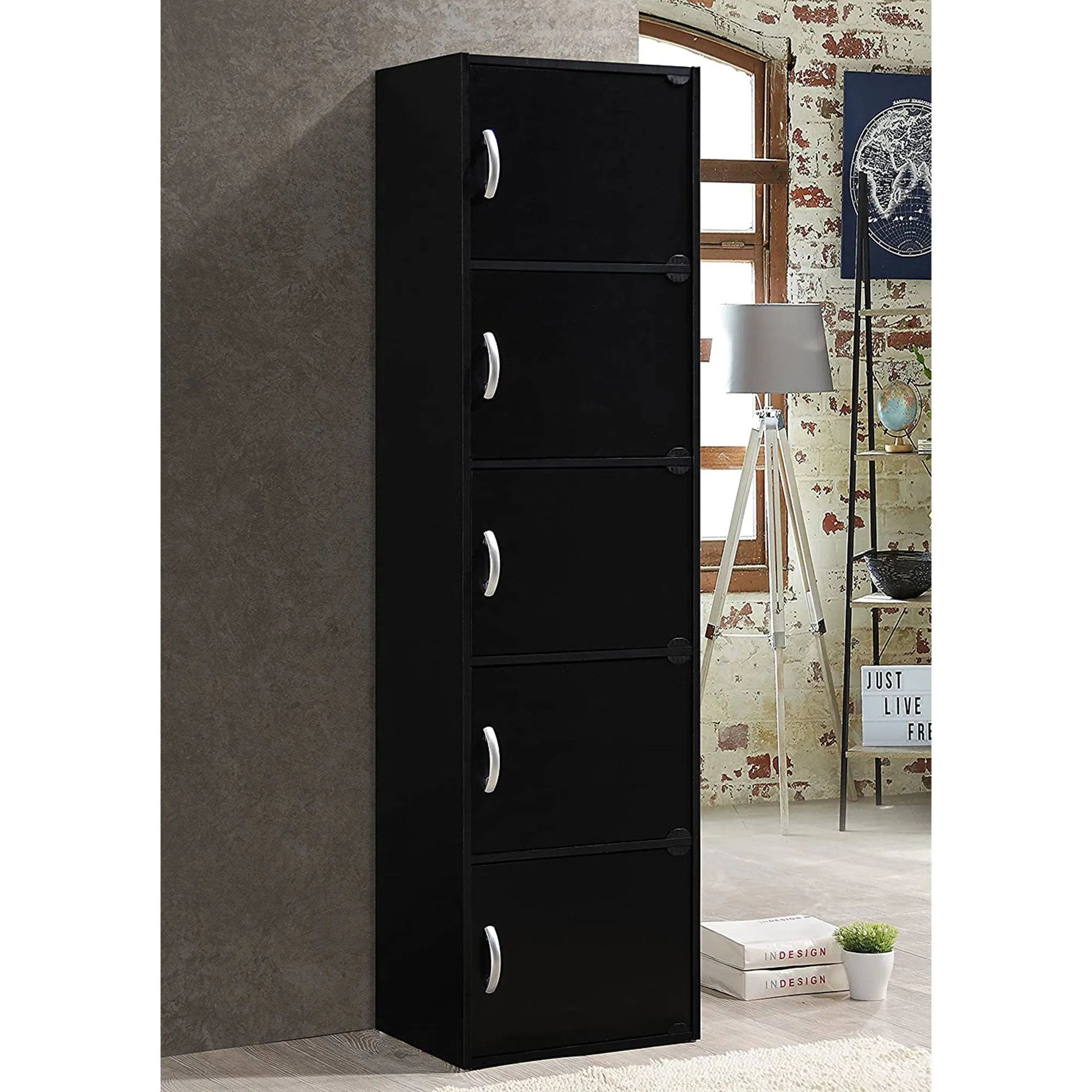 5 Shelf Home and Office Enclosed Organization Storage Cabinet, Black (Open Box)