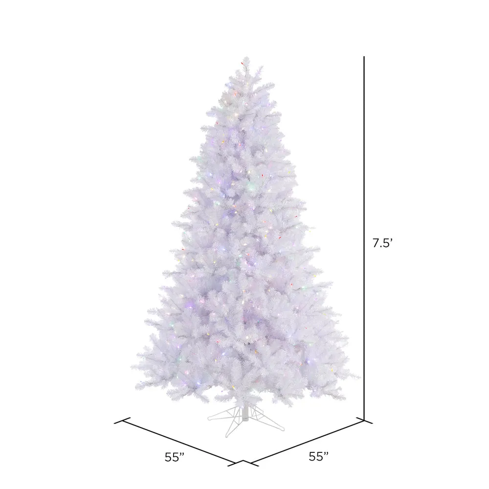 7.5' Crystal White Pine Artificial Christmas Tree Multi-Colored LED Lights