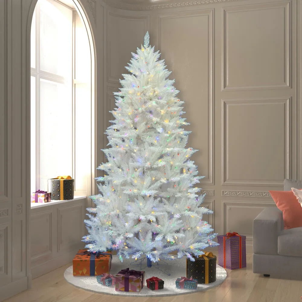 8.5' Sparkle White Spruce Artificial Christmas Tree Multi-Colored LED Lights