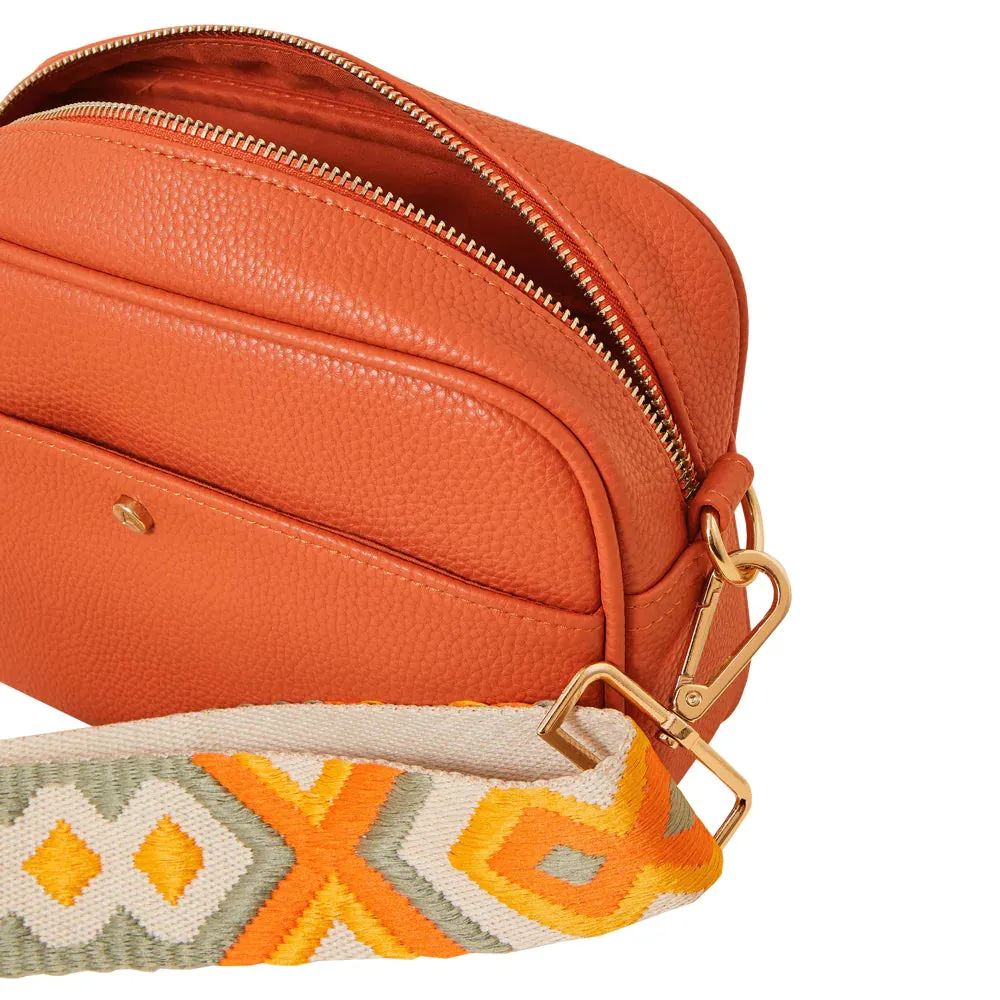 Accessorize London Women's Faux Leather Orange Webbing Strap Sling Bag