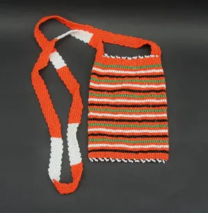 African Beaded Cell Phone Holder Bag Orange Long Shoulder Strap Handcrafted South Africa