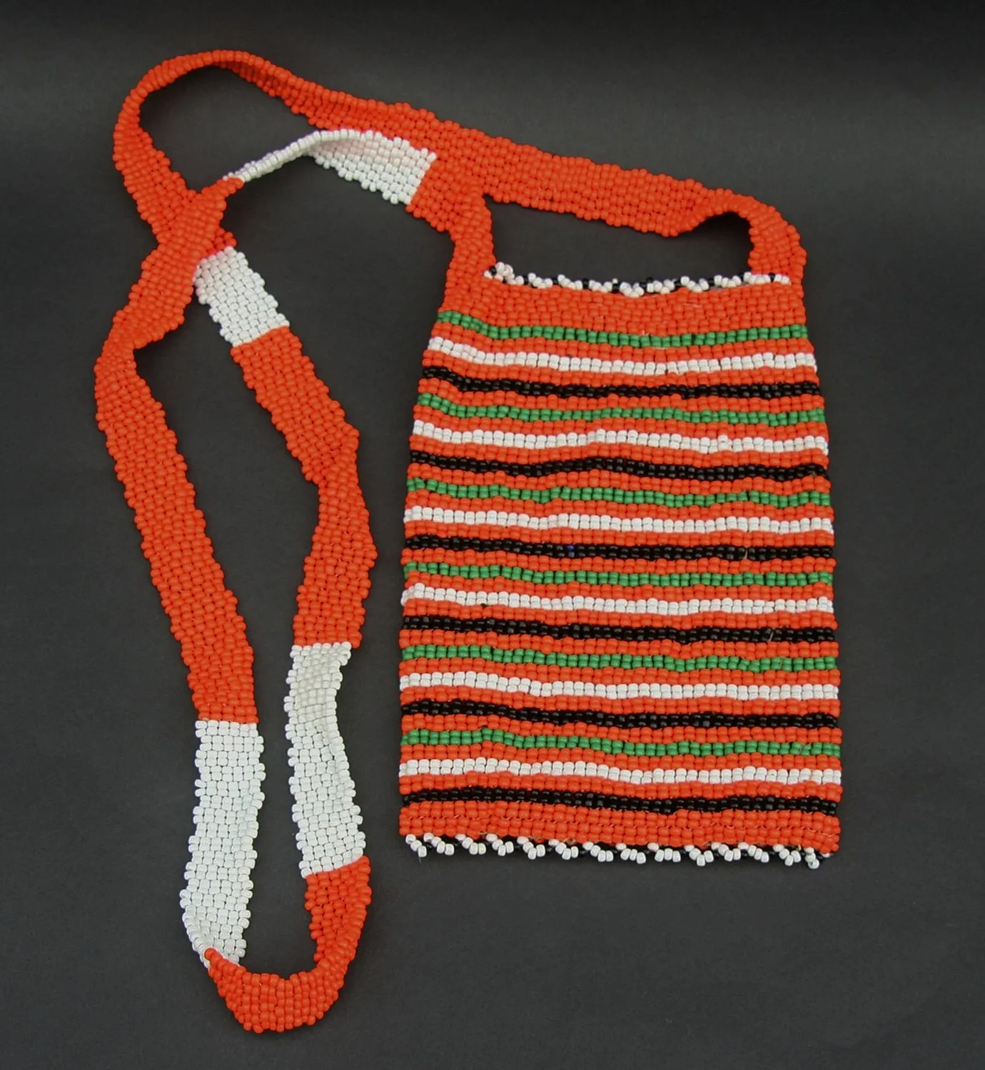 African Beaded Cell Phone Holder Bag Orange Long Shoulder Strap Handcrafted South Africa