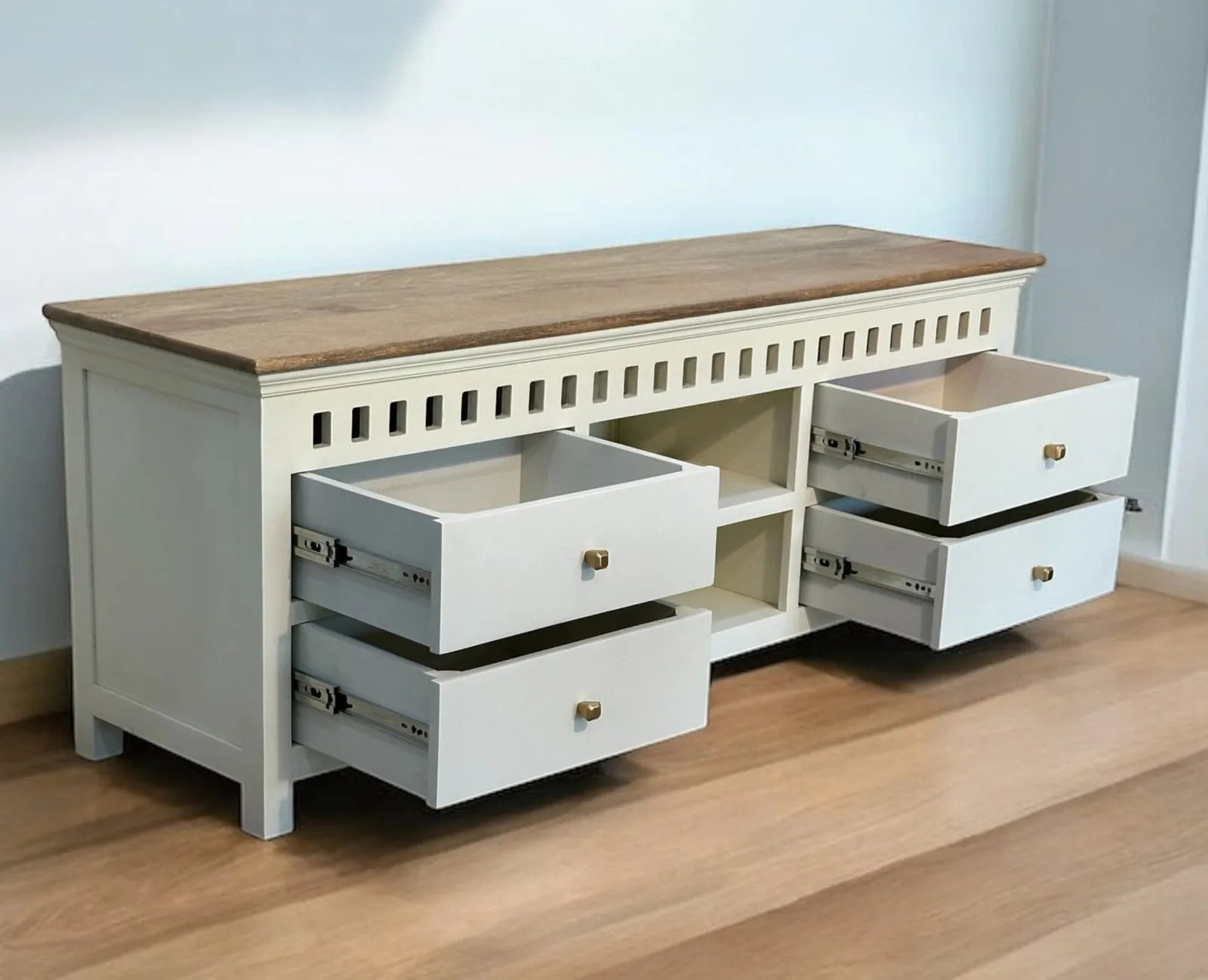 Alexandria Solid Wood TV Cabinet- Four Drawer