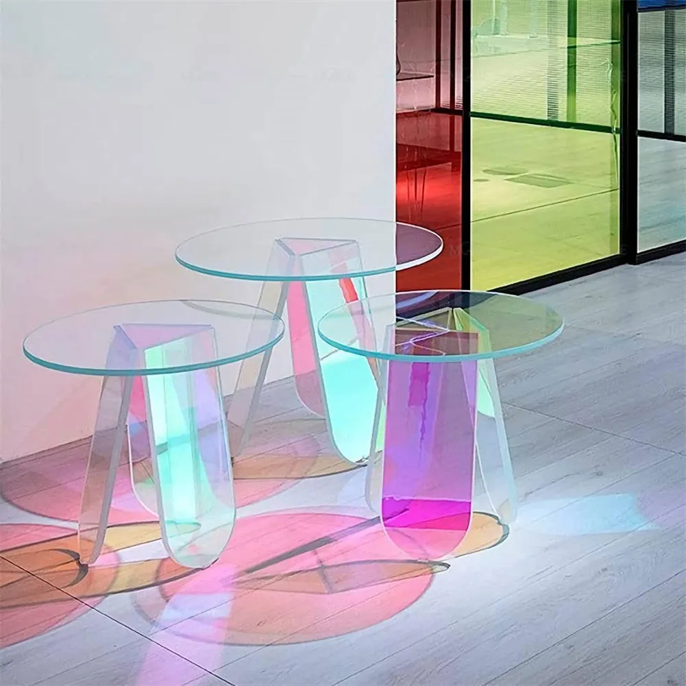 AMYOVE Acrylic Coffee Table Modern Round Glass End Table Side Table - Large