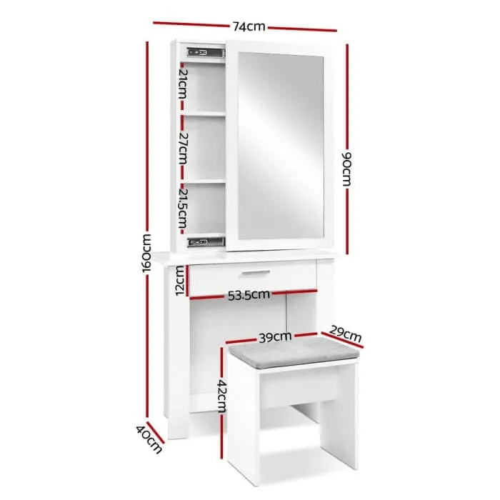 Artiss Dressing Table Mirror Stool - Mirror Jewellery Cabinet