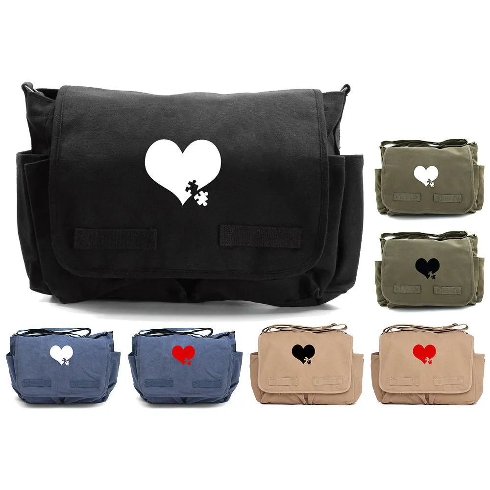 Autism Awareness Heart Puzzle Army Heavyweight Canvas Messenger/Diaper Shoulder Bag