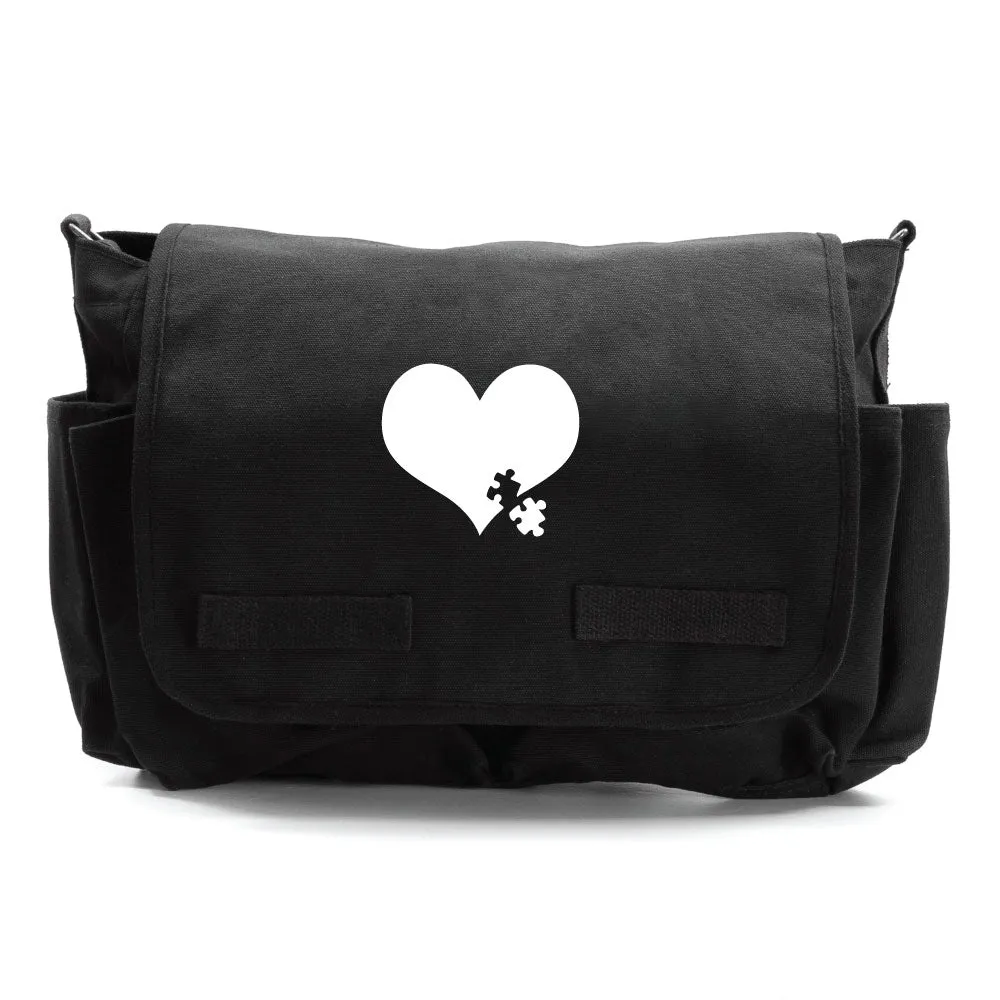 Autism Awareness Heart Puzzle Army Heavyweight Canvas Messenger/Diaper Shoulder Bag