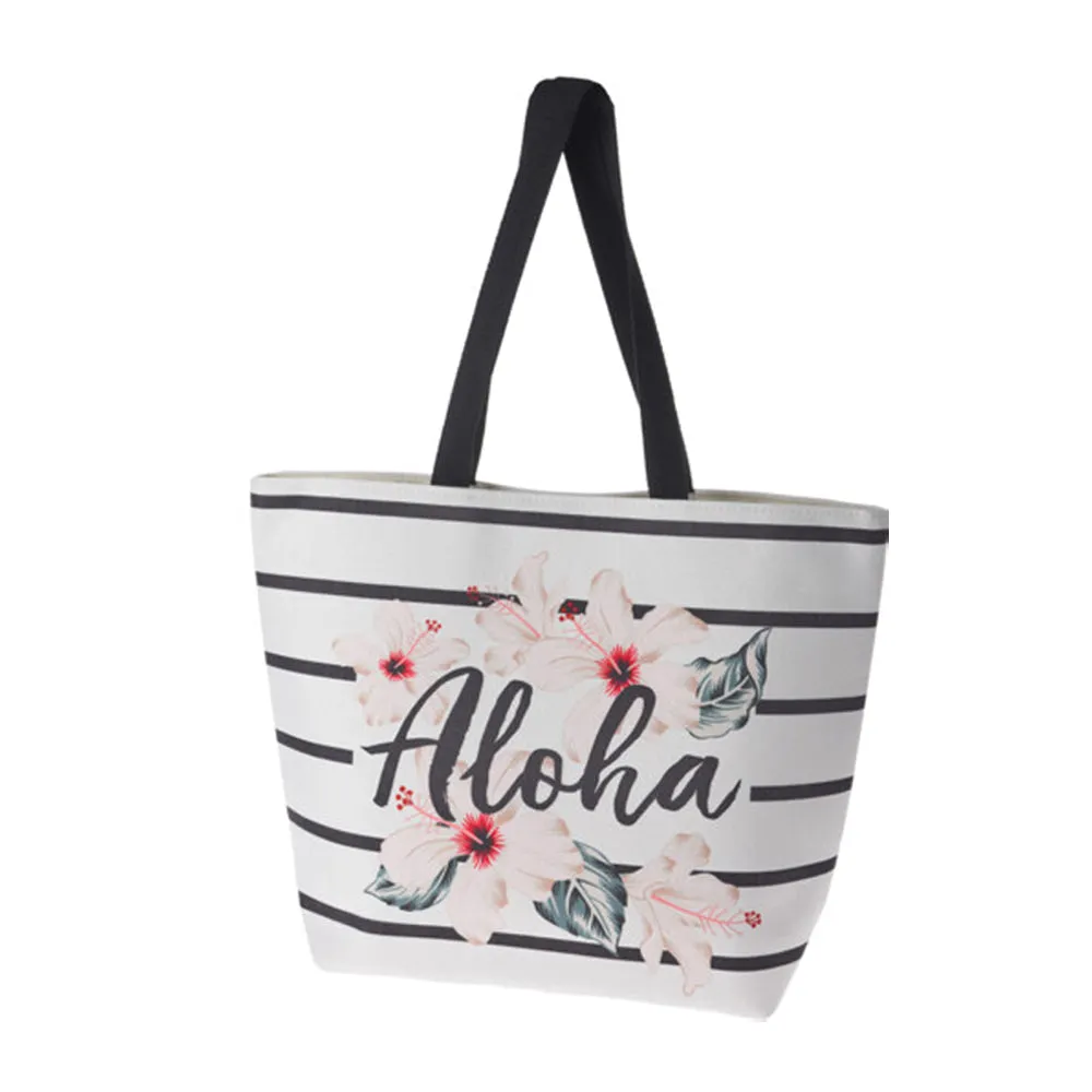 Beach Bag with Aloha Print and Floral Design