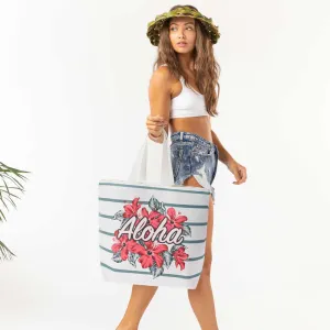 Beach Bag with Aloha Print and Floral Design