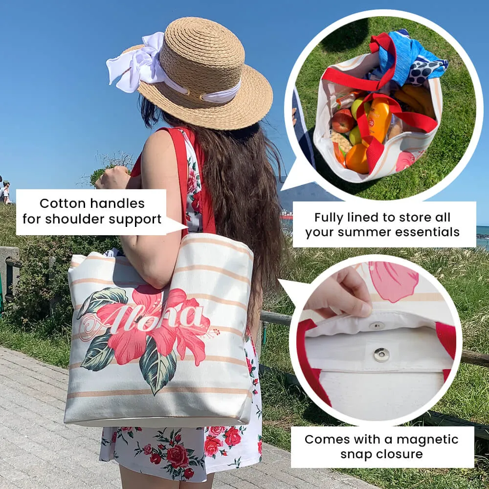 Beach Bag with Aloha Print and Floral Design