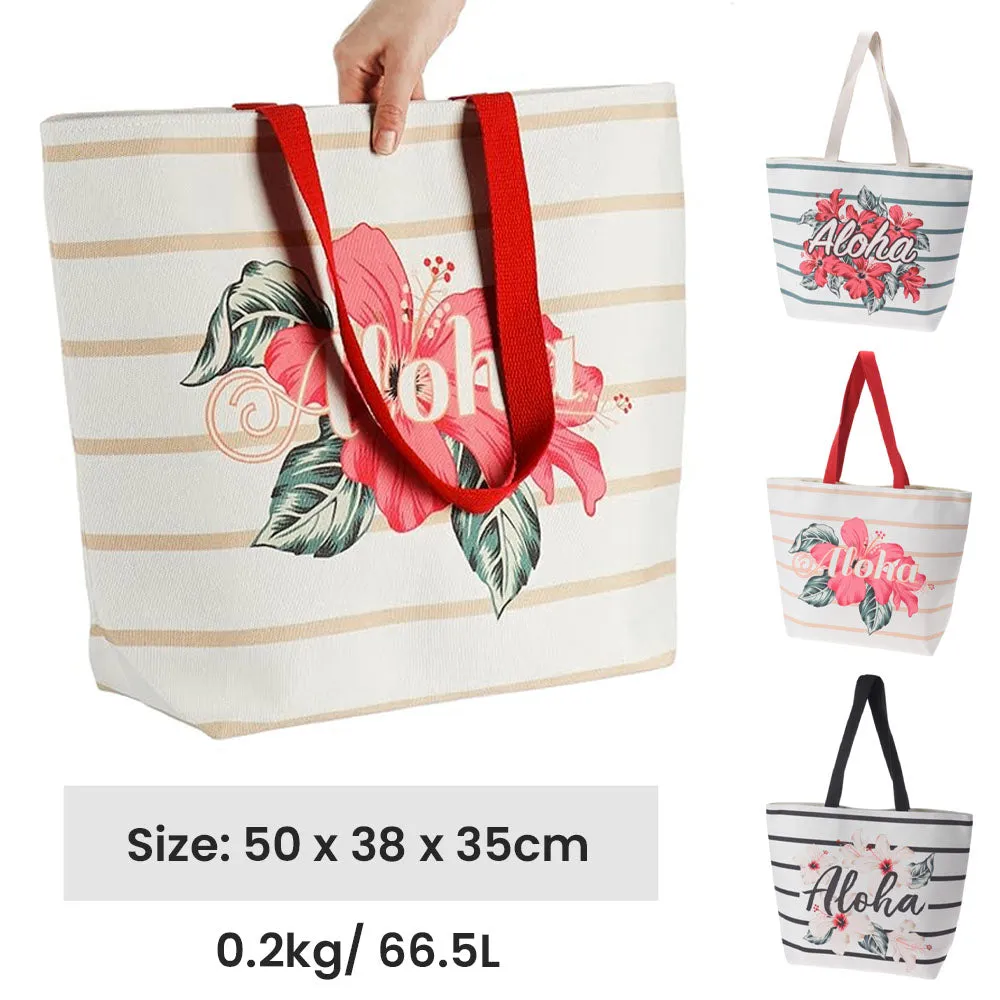 Beach Bag with Aloha Print and Floral Design